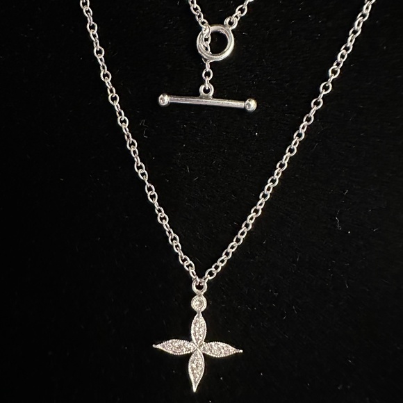 Designer CATHY WATERMAN Platinum PT900 & Diamond Star Cross Pendant Necklace - Picture 1 of 13